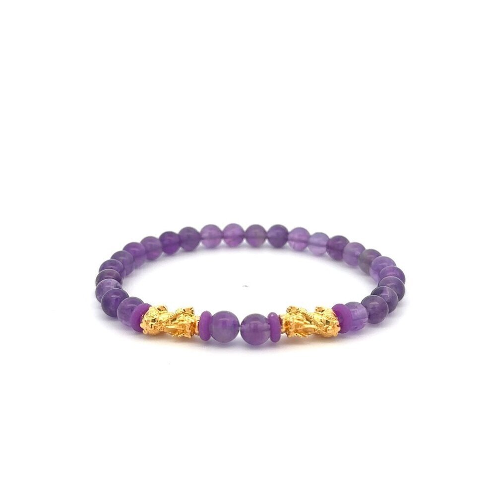 18K Gold Dragon Pixiu Double Piyao Bracelet Gemstones February Birthstones Ameth